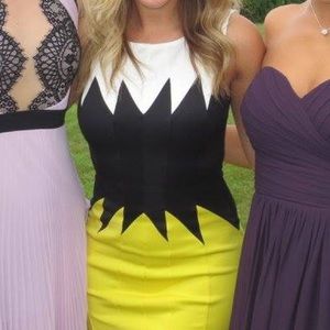 Yellow black and white mini dress